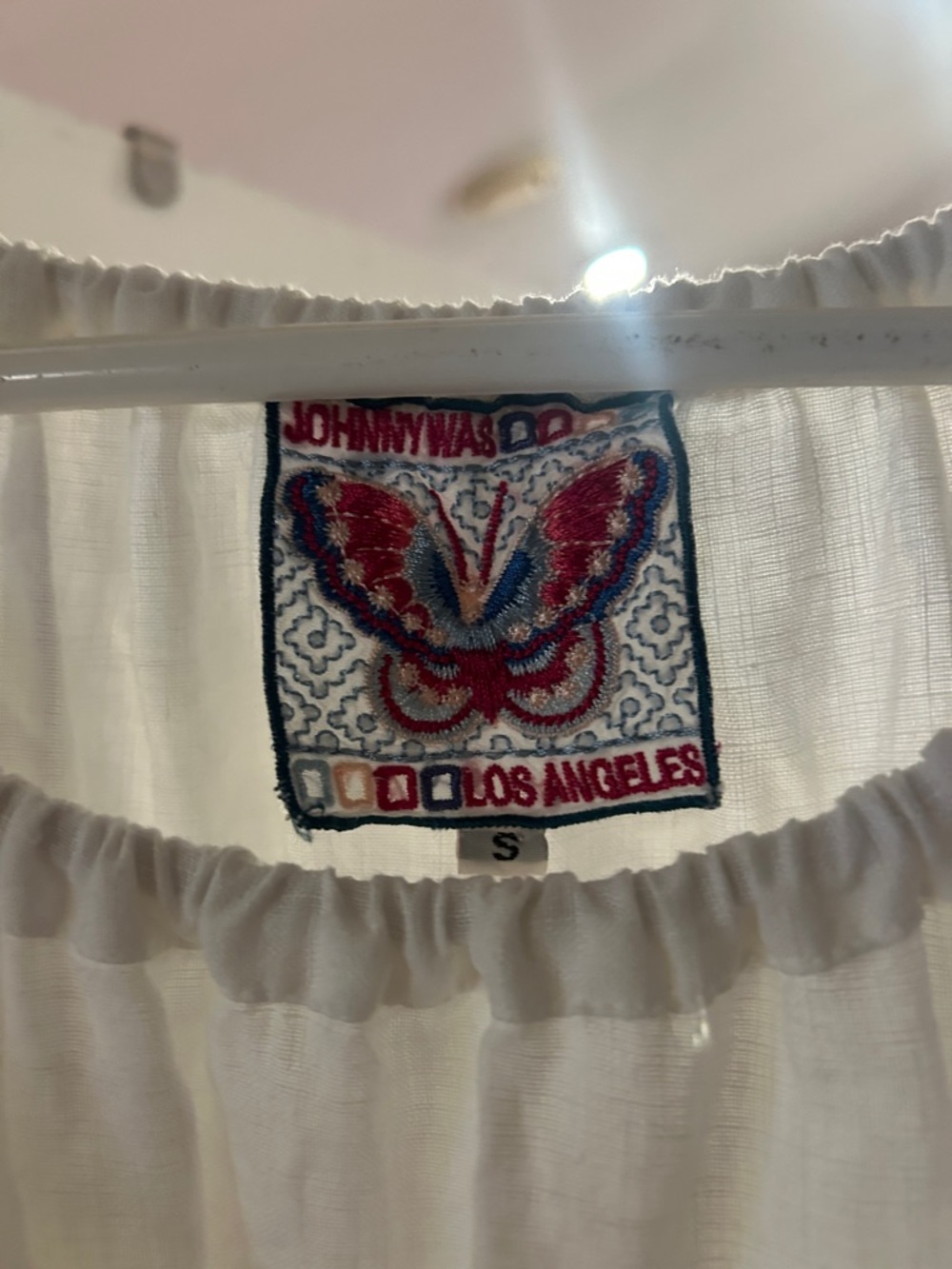Johnny Was White Embroidered Peasant Blouse with Multicolor Floral Stitching - Picture 2 of 3